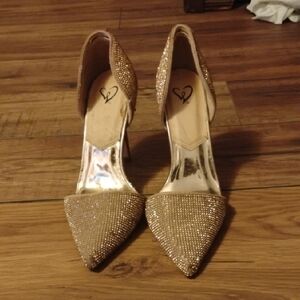 Gold Glitter Stiletto Heels with d'Orsay Design